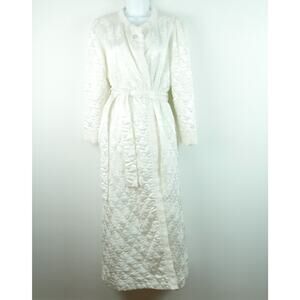 Vintage Christian Dior Quilted Robe White Satin Lace Romantic Small USA Floral